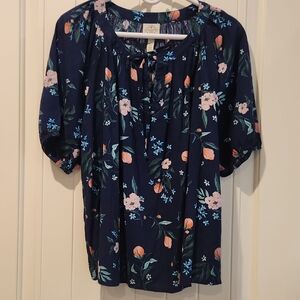 St. John's Bay Women Pink Blue Short Sleeve top Size L